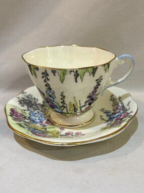 Vintage Foley Bone China Foxglove Teacup Saucer Set England Elijah Brain & Co.